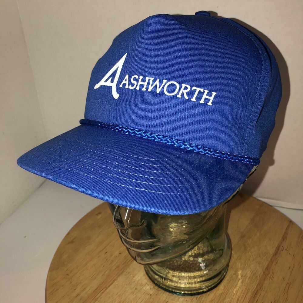Vintage ASHWORTH Card Clothing 80s USA MADE Blue Hat Cap SnapBack Braided Rope